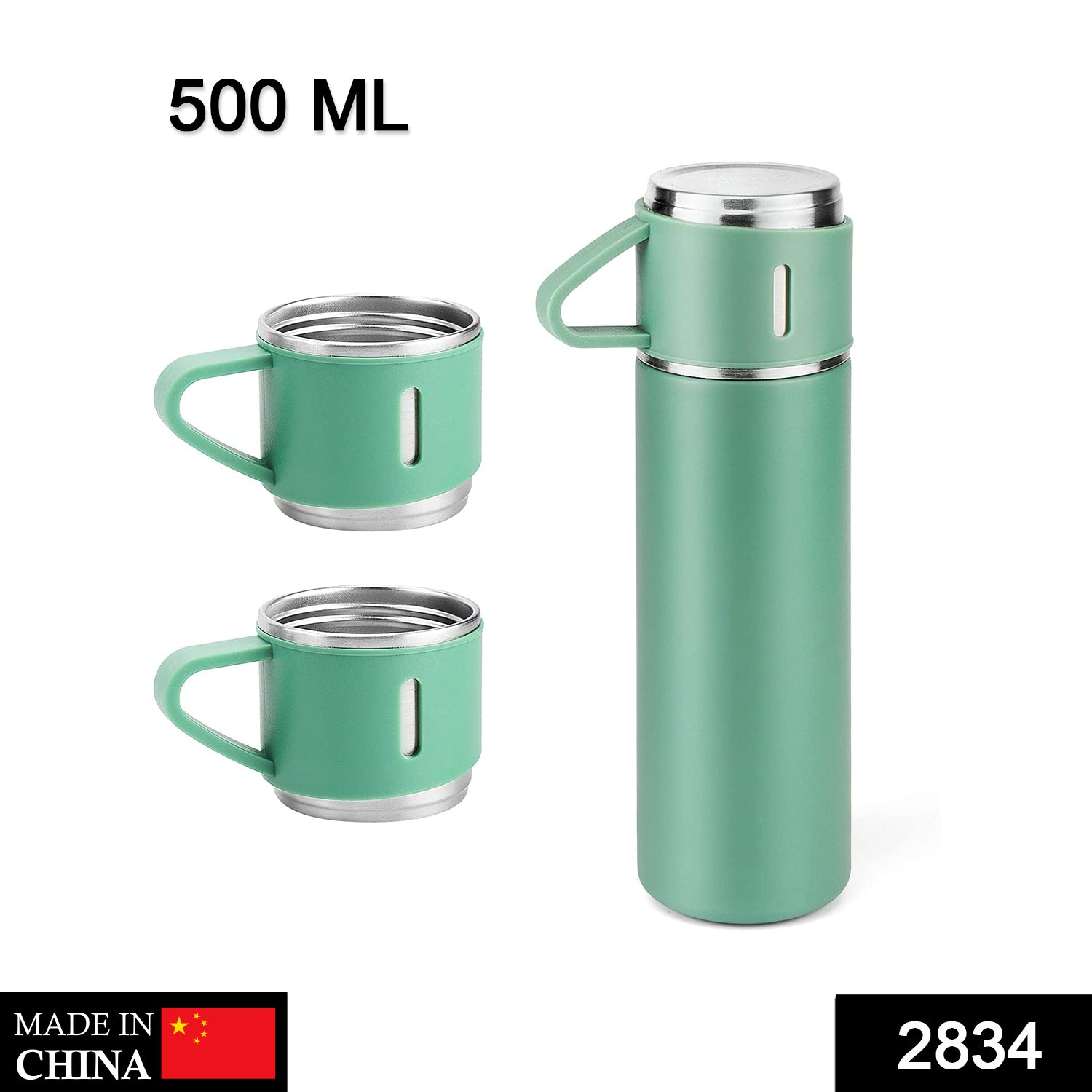 2834 Stainless Steel Vacuum Flask Set with 3 Steel Cups Combo for Coffee Hot Drink and Cold Water Flask Ideal Gifting Travel Friendly Latest Flask Bottle. (500ml) 2834 Stainless Steel Vacuum Flask Set with 3 Steel Cups Combo for Coffee Hot Drink and Cold Water Flask Ideal Gifting Travel Friendly Latest Flask Bottle. (500ml)